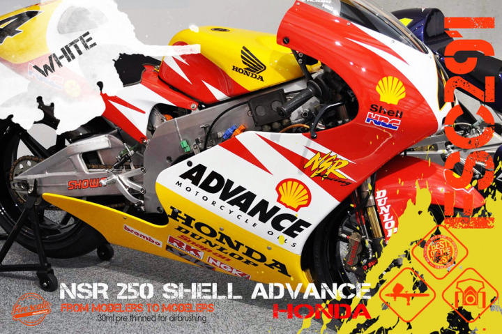 Boxart NSR 250 Shell Advance Honda - White  Fire Scale Colors